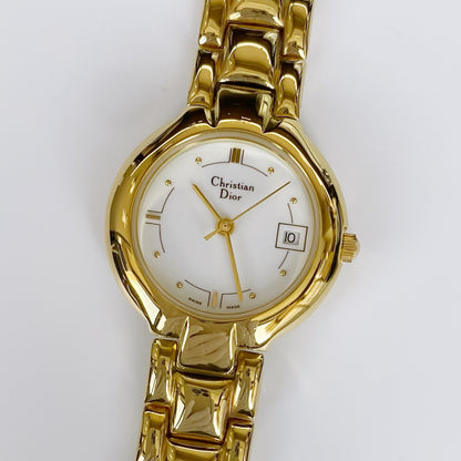 Dior 1990s Gold Plated Round Watch