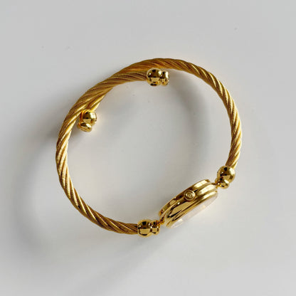 Gucci 1990s Seashell Dial Gold Plated Cable Band Bangle Watch