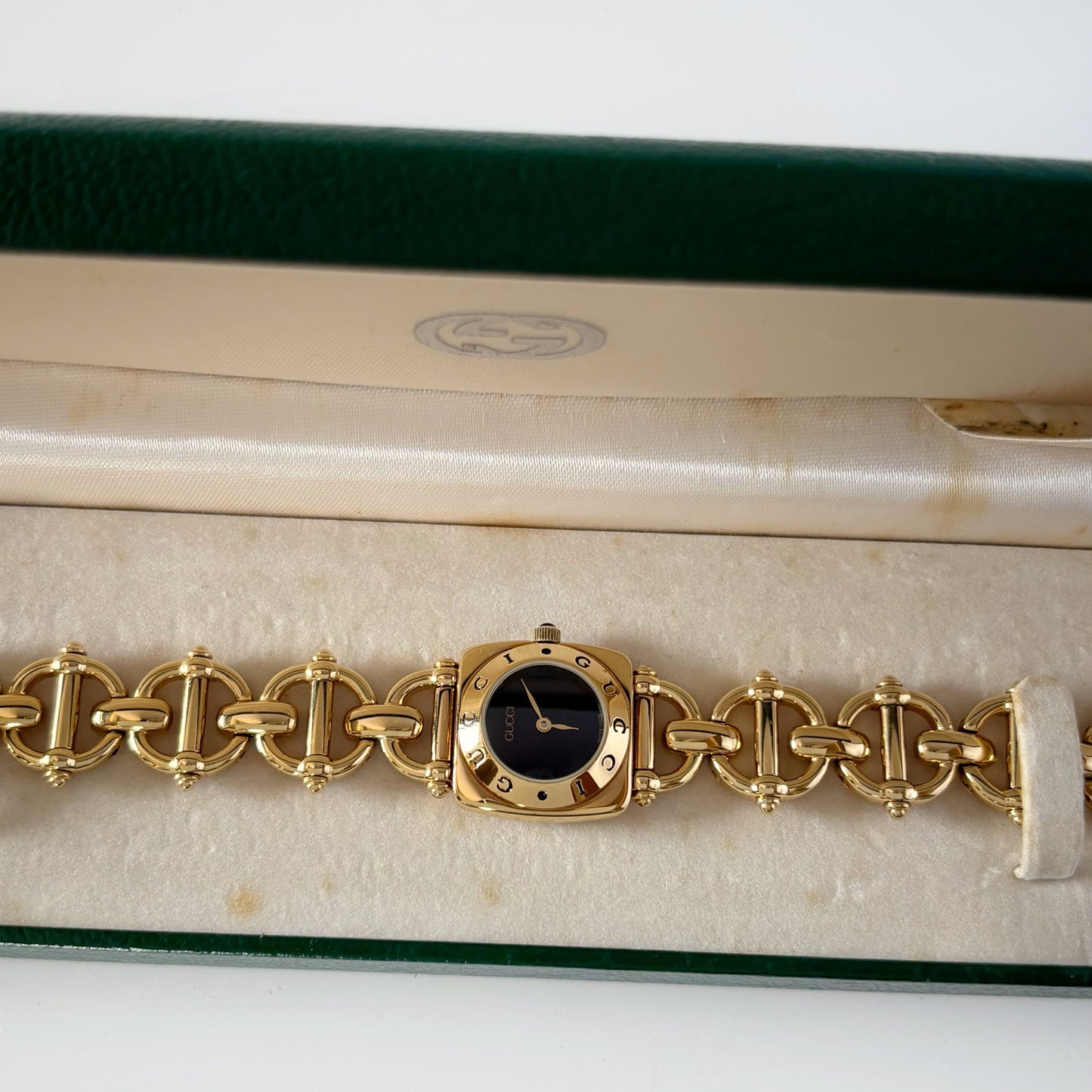 Gucci 1990s Black Dial Gold Plated Watch