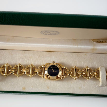 Gucci 1990s Black Dial Gold Plated Watch