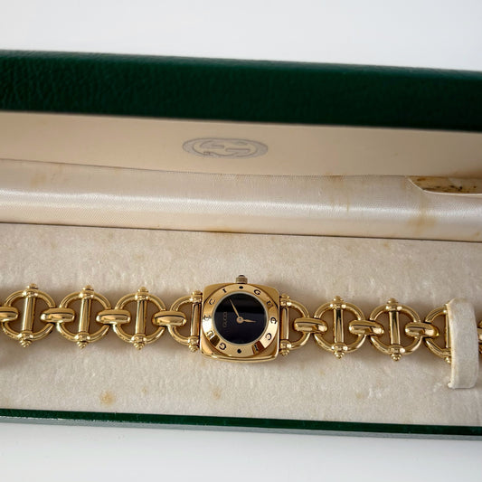 Gucci 1990s Black Dial Gold Plated Watch