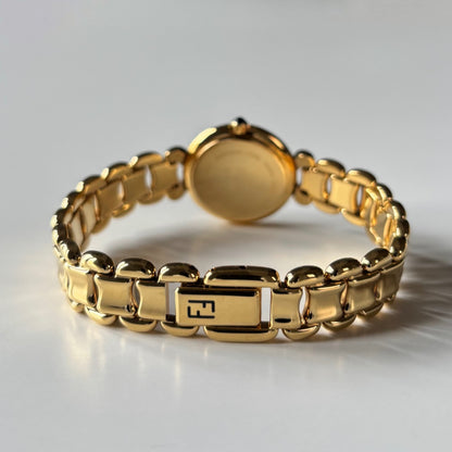 Fendi 1990s Seashell Round Dial Gold Plated Watch