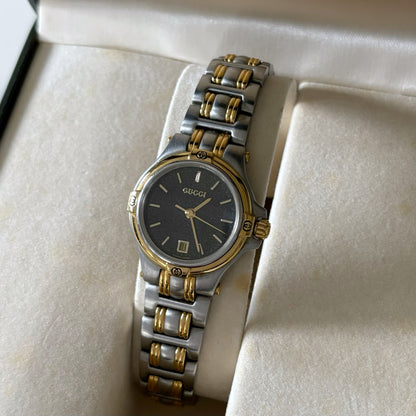 Gucci 1990s Black Dial Date Two Tone Watch