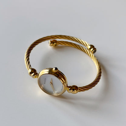 Gucci 1990s Seashell Dial Gold Plated Cable Bangle Watch
