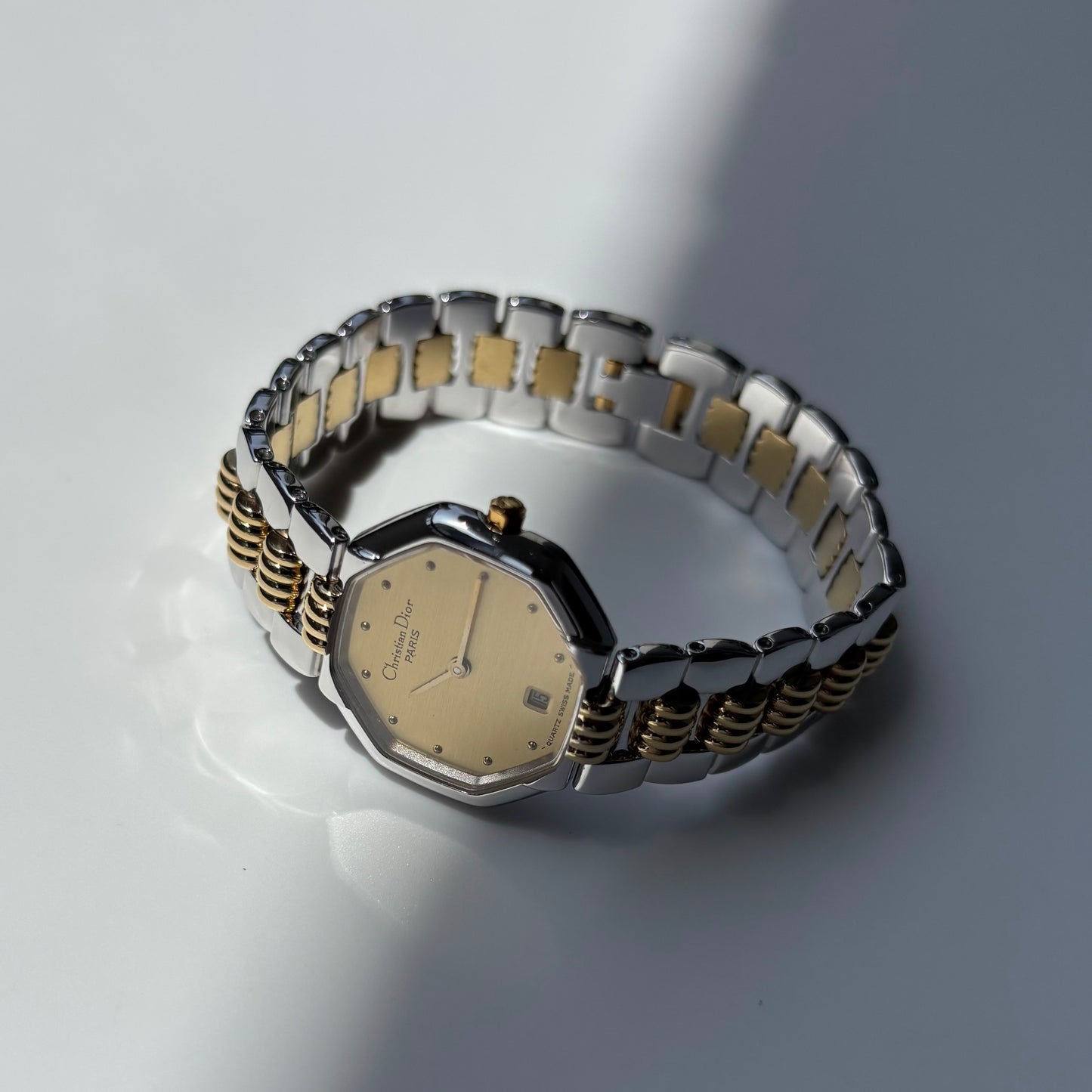 Dior 1990s Octagon Dial Two Tone Gold Plated Watch