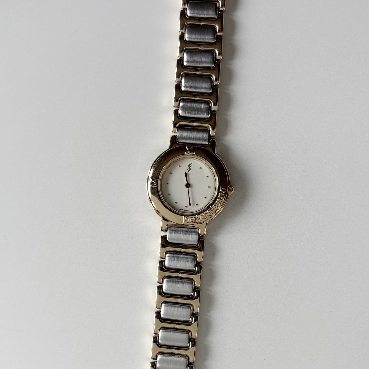 Yves Saint Laurent 1990s Round Dial Two Tone Gold Plated Watch