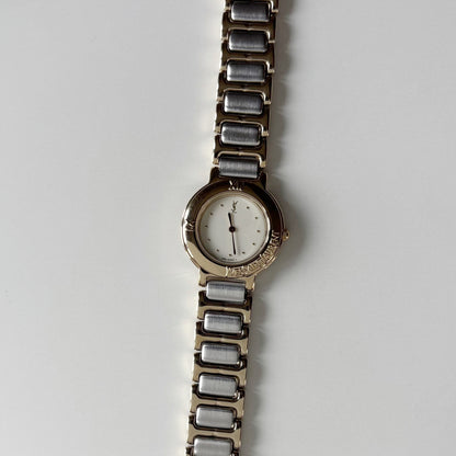 Yves Saint Laurent 1990s Round Dial Two Tone Gold Plated Watch