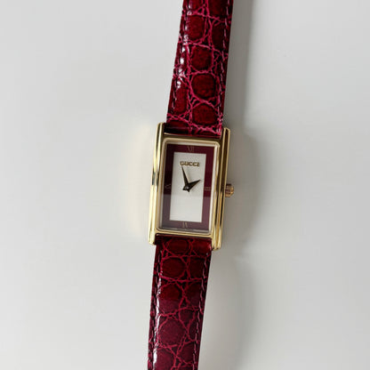 Gucci 1990s Red Tank Gold Plated Watch