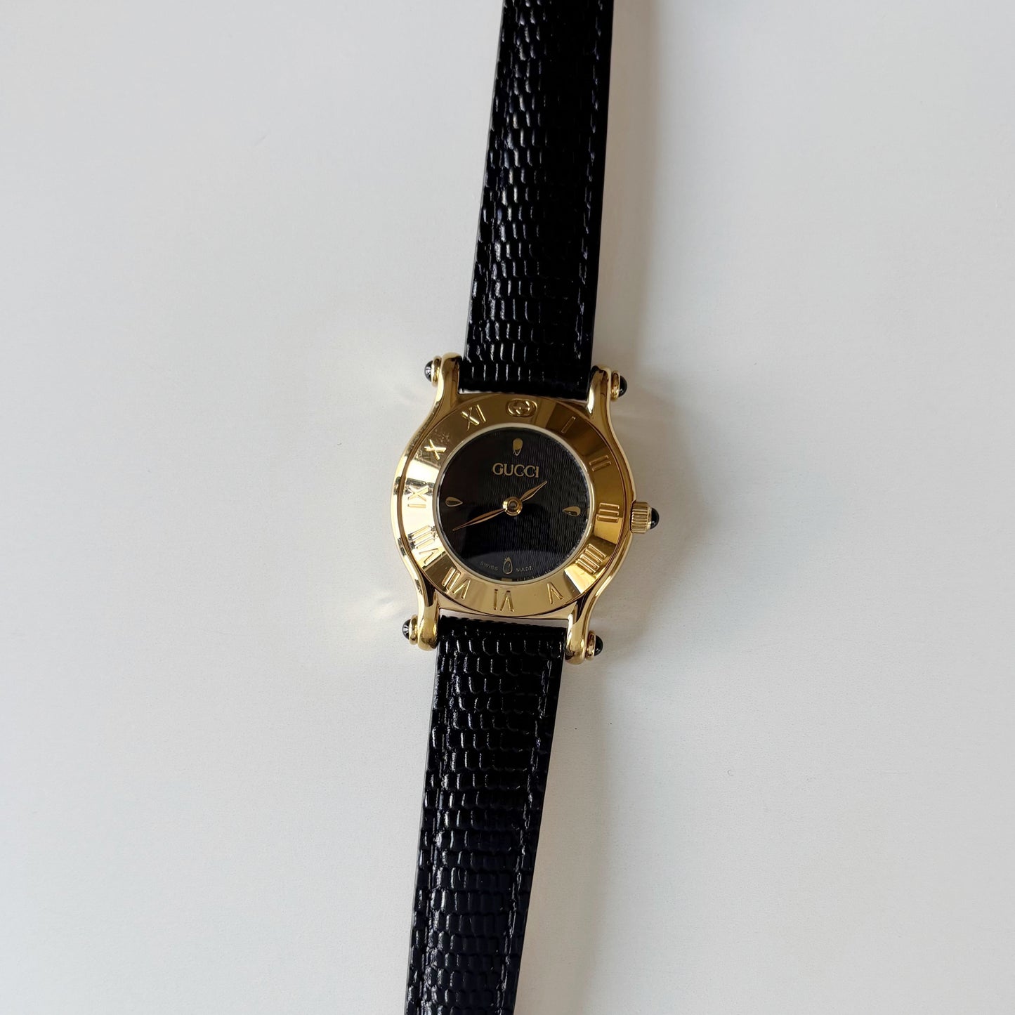 Gucci 1990s Black Dial Gold Plated Watch