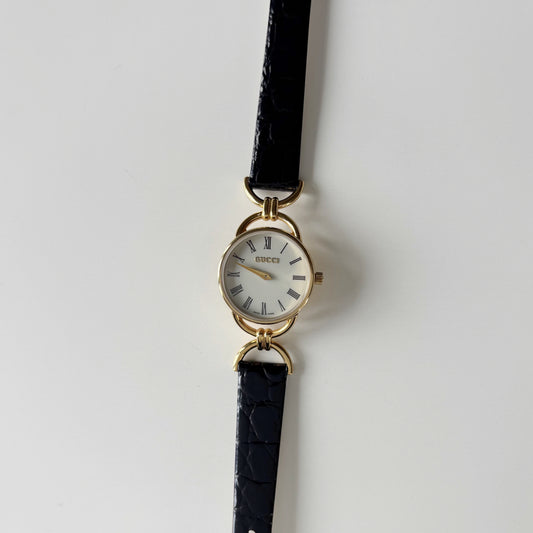Gucci Round Dial Horsebit Gold-Plated Watch