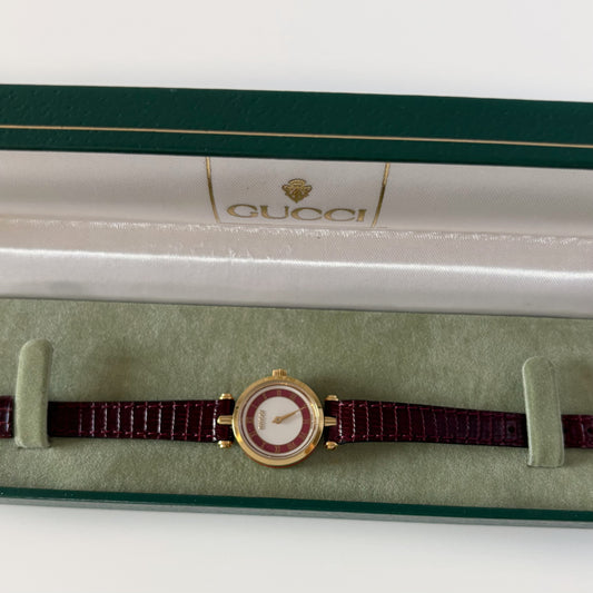 Gucci 1990s Round Dial Red Gold Plated Watch