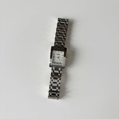 Fendi 1990s Seashell Dial Tank Silver Watch