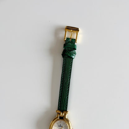 Fendi 1990s Interchangeable Belt Gold Plated Watch with 5 belts, case