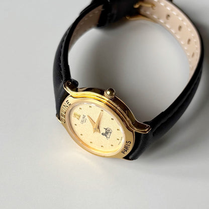 Celine 1980s Round Dial Gold Plated Watch