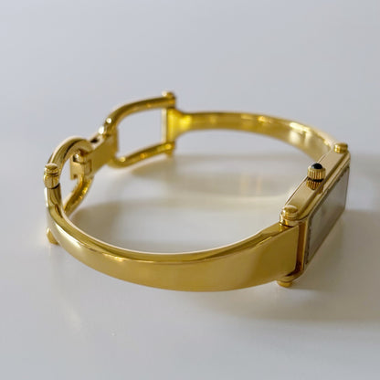 Gucci 1990s Rectangular Seashell Dial Gold Plated Bangle Watch