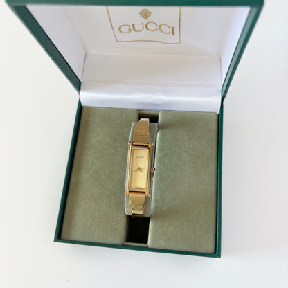 Gucci 1990s Gold Dial Gold Plated Bangle Watch