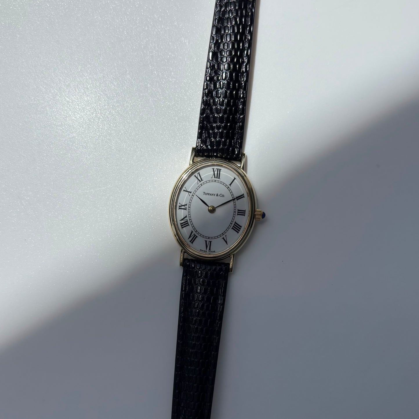 Tiffany 1990s Oval Dial 14K Case Watch