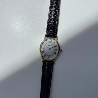 Tiffany 1990s Oval Dial 14K Case Watch