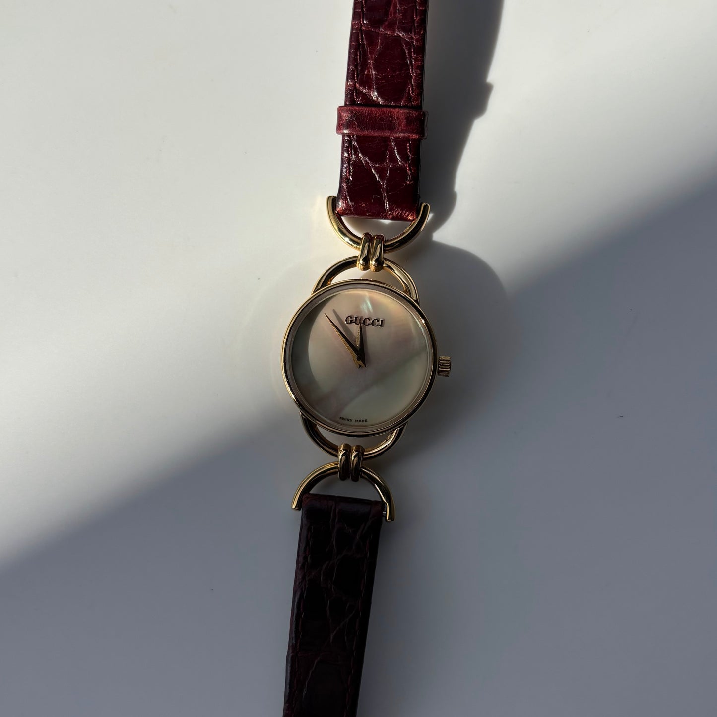Gucci 1990s Seashell Dial Gold Plated Horsebit Watch