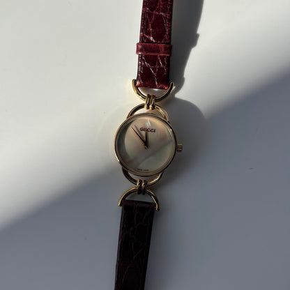 Gucci 1990s Seashell Dial Gold Plated Horsebit Watch