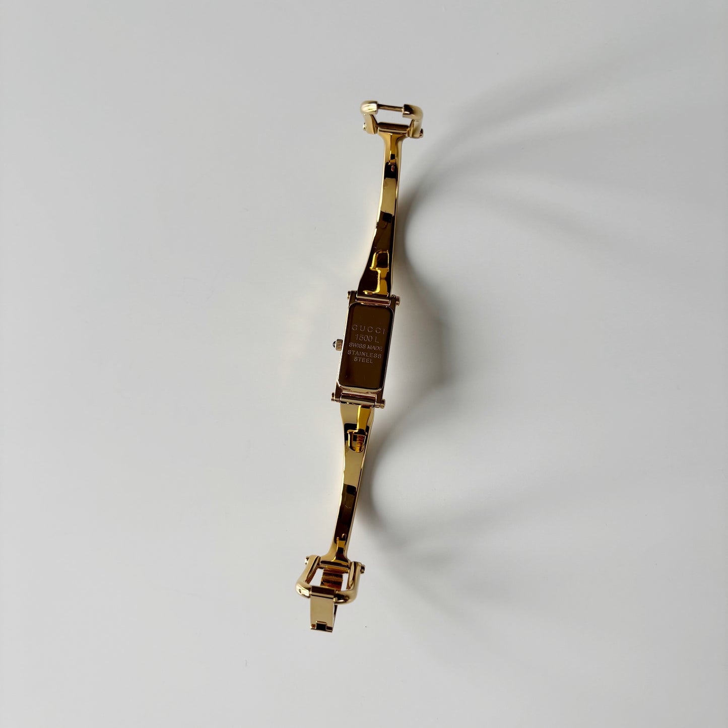 Gucci 1990s Seashell Rectangular Dial Gold Plated Bangle Watch