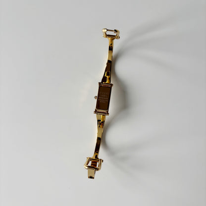 Gucci 1990s Seashell Rectangular Dial Gold Plated Bangle Watch