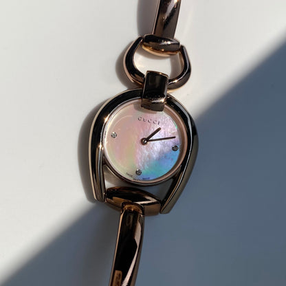Gucci Early 2000s Seashell Dial Gold Plated Bangle Watch