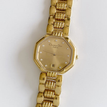 Dior 1990s Octagon Gold Plated Watch