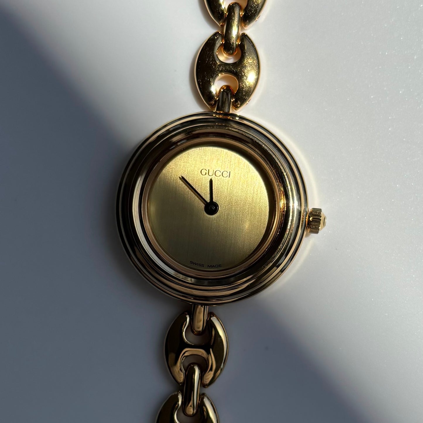 Gucci 1990s Interchangeable Bezel Gold Plated Rice Chain Watch with 6 bezels, case (170mm)