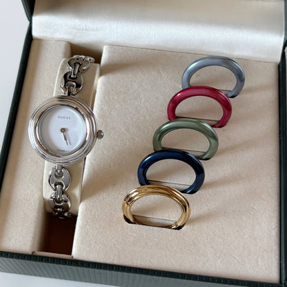 Gucci 1990s Interchangeable Bezel Stainless steel Chain Watch with 6 bezels, case (165mm)