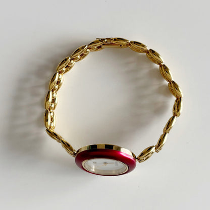 Gucci 1990s Interchangeable Bezel Gold Plated Rice Chain Watch (165mm)