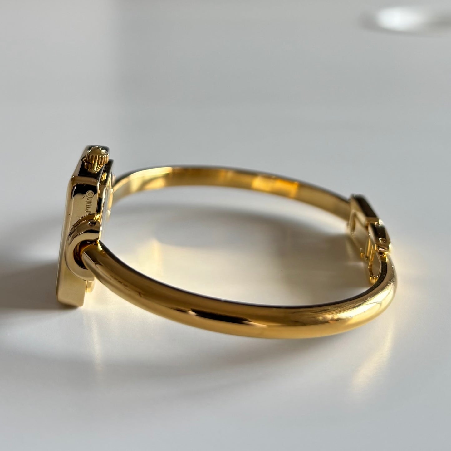 Gucci 1990s Square Dial Gold Plated Bangle Watch