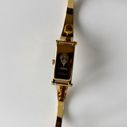 Gucci 1990s Seashell Rectangular Dial Gold Plated Bangle Watch