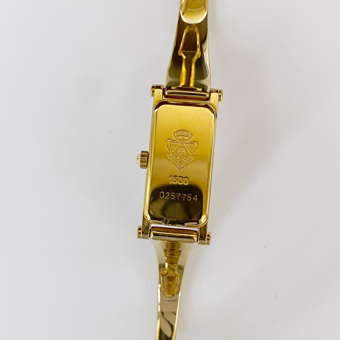 Gucci 1990s Rectangular Gold Plated Bangle Watch