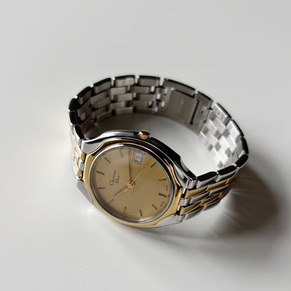 Dior 1990s Date Round Dial Gold Plated Two Tone Watch (Large)