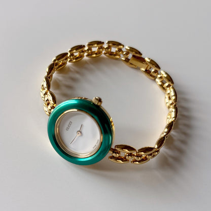 Gucci 1990s Interchangeable Bezel Gold Plated Rice Chain Watch with 6 bezels, case (160mm)