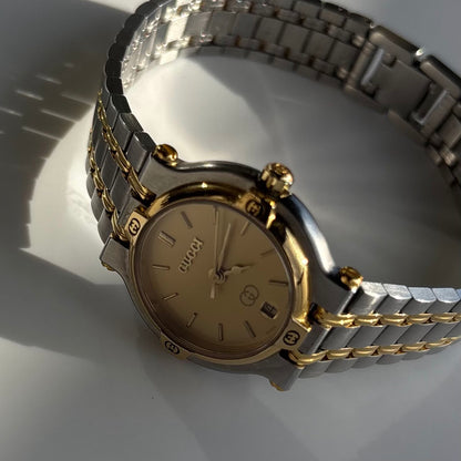 Gucci 1990s Date Round Dial Two Tone Watch