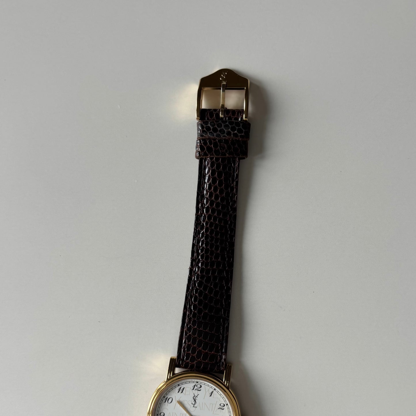 Yves Saint Laurent 1990s YSL Logo Round Dial Gold Plated Watch