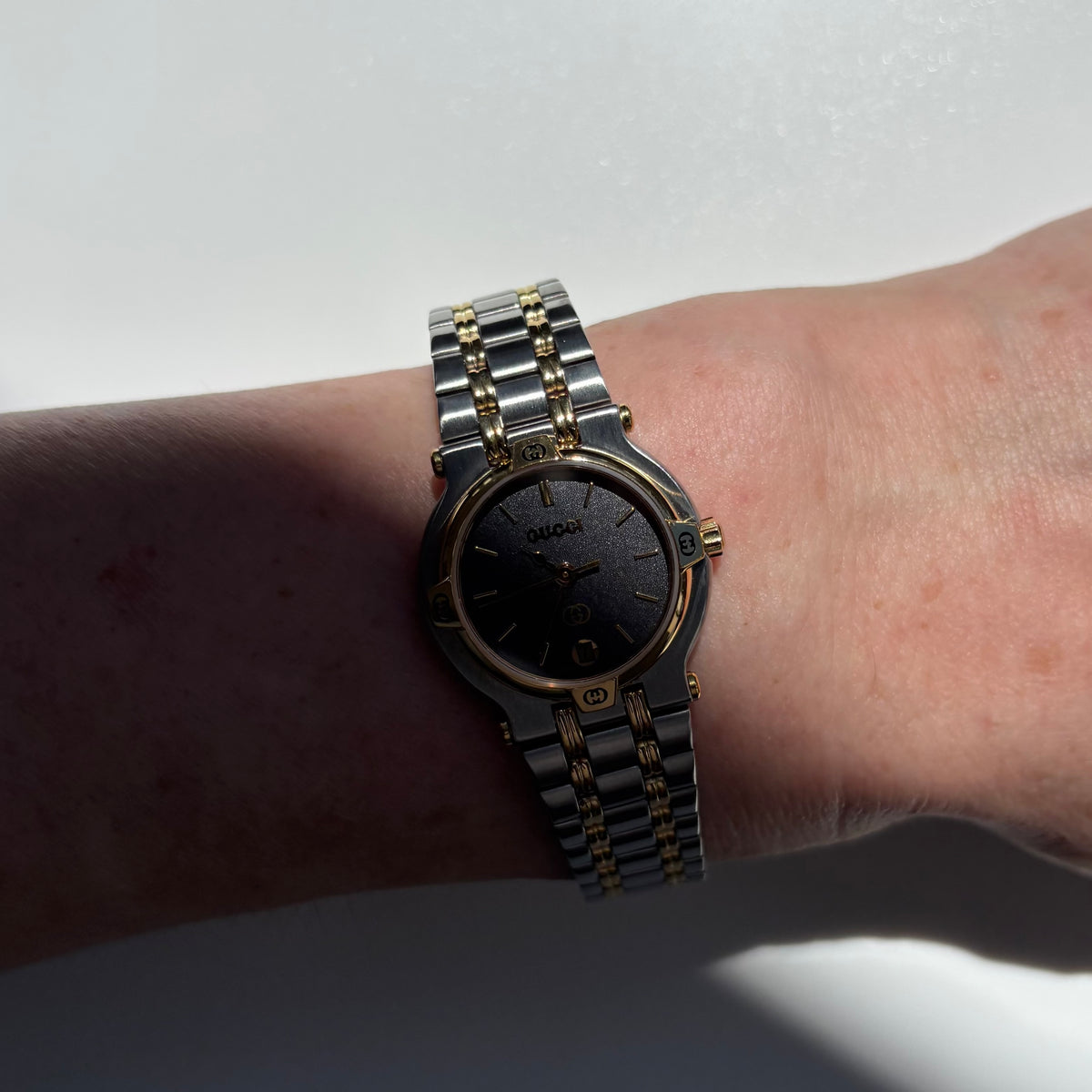 Gucci 1980s Date Round Dial Two Tone Gold Plated Watch