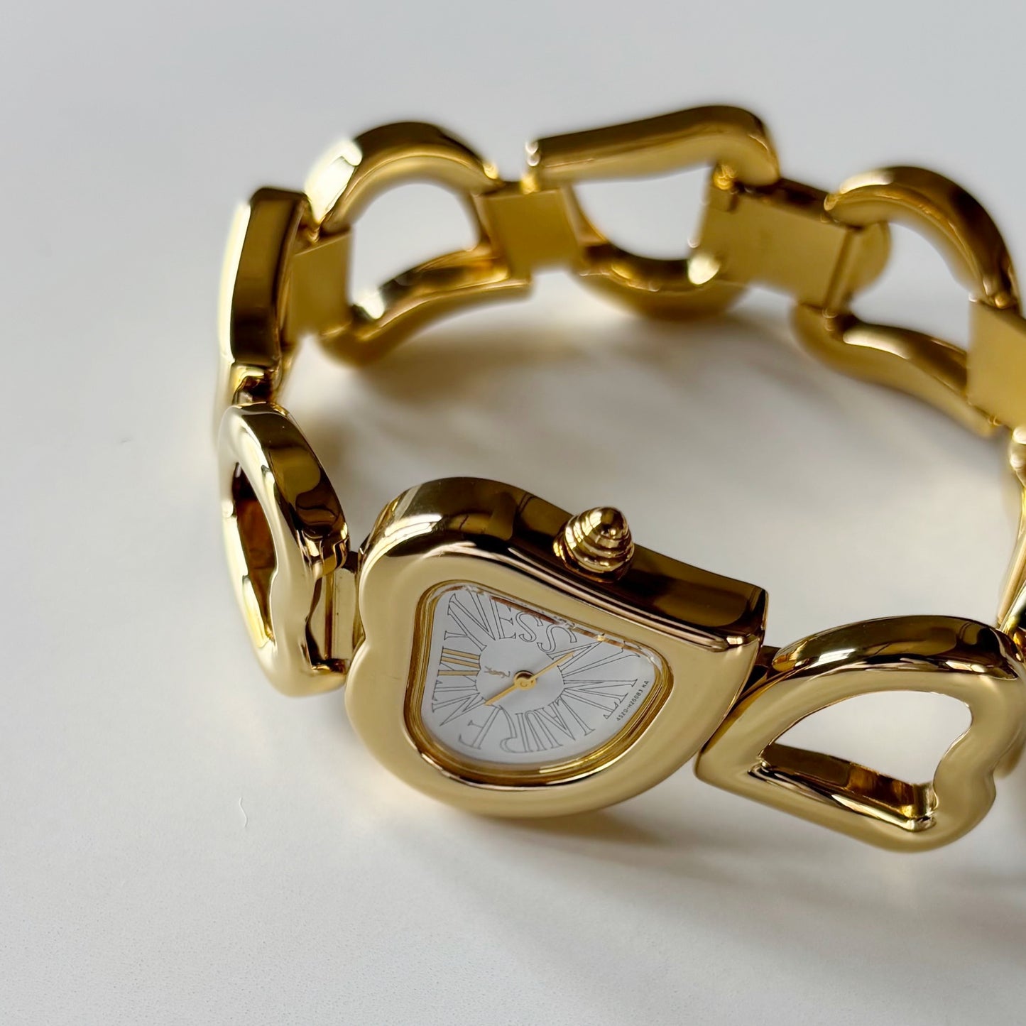 Yves Saint Laurent 1990s Heart Shaped Dial Band Gold Plated Watch (8/1)