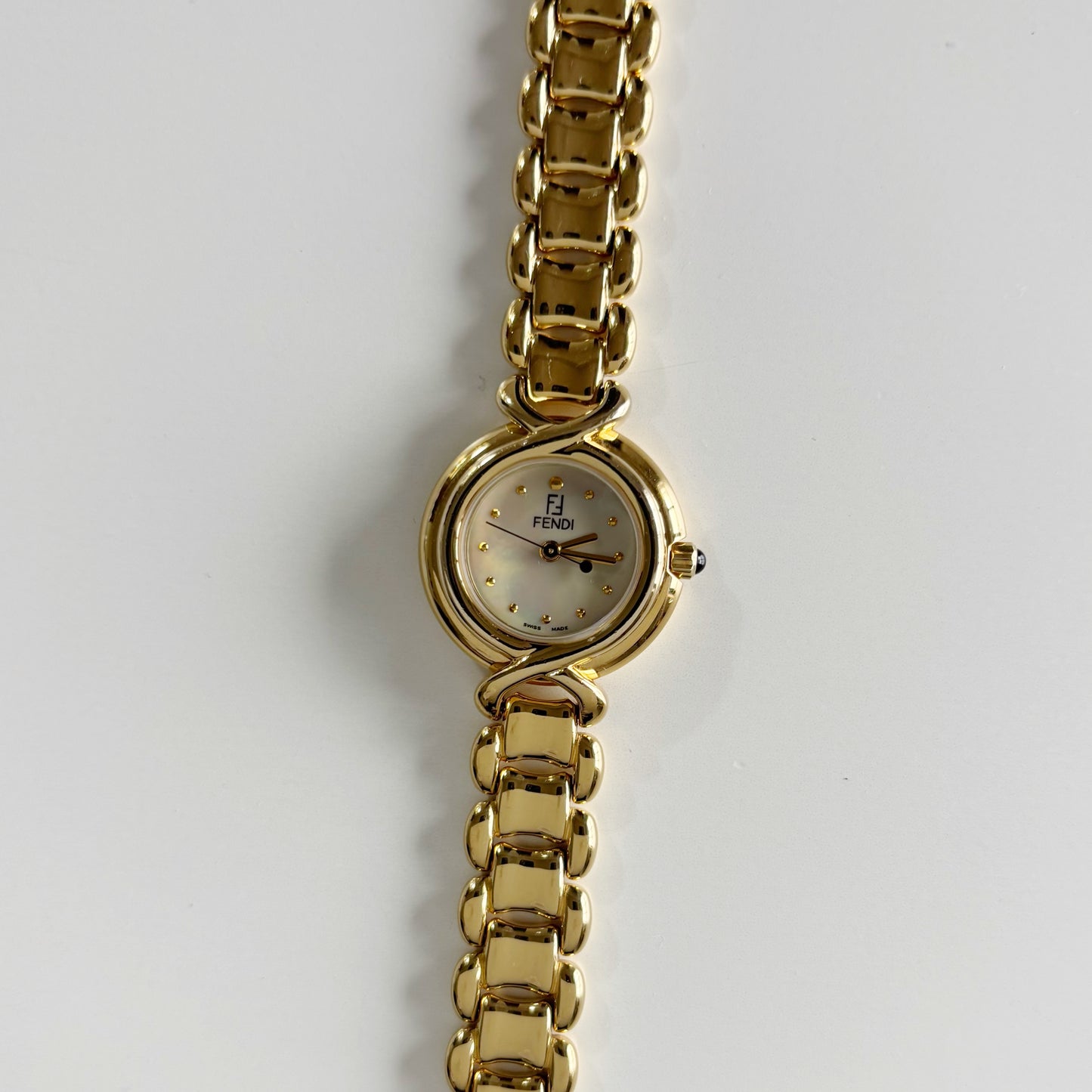 Fendi 1990s Seashell Dial Gold Plated Watch