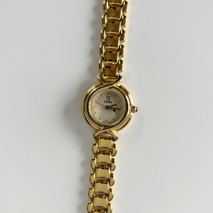 Fendi 1990s Seashell Dial Gold Plated Watch