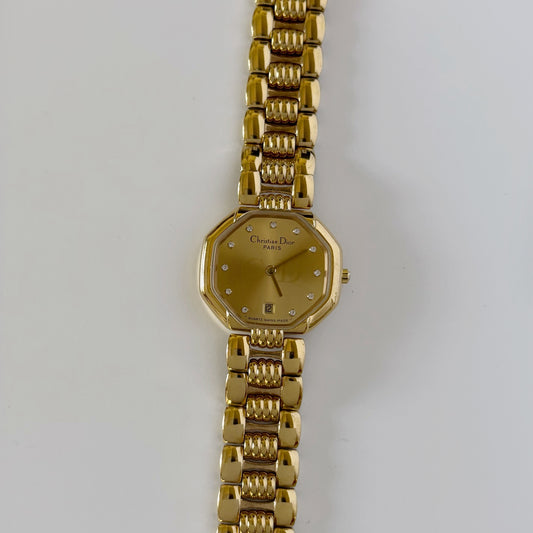 Dior 1990s Octagon Gold Plated Watch