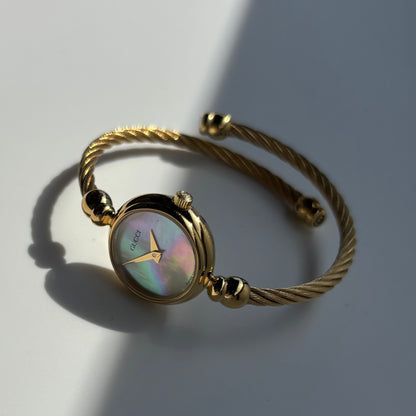 Gucci 1990s Seashell Dial Gold Plated Cable Bangle Watch