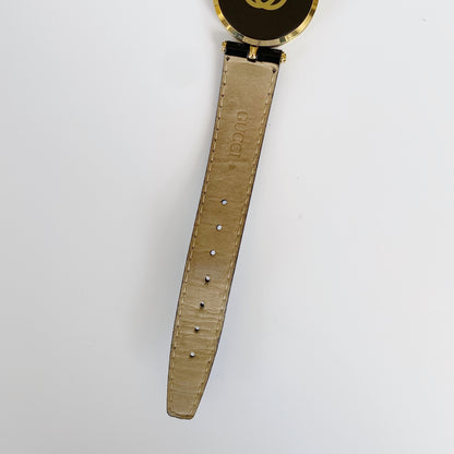 Gucci 1990s Black Dial Gold Plated Black Leather Watch