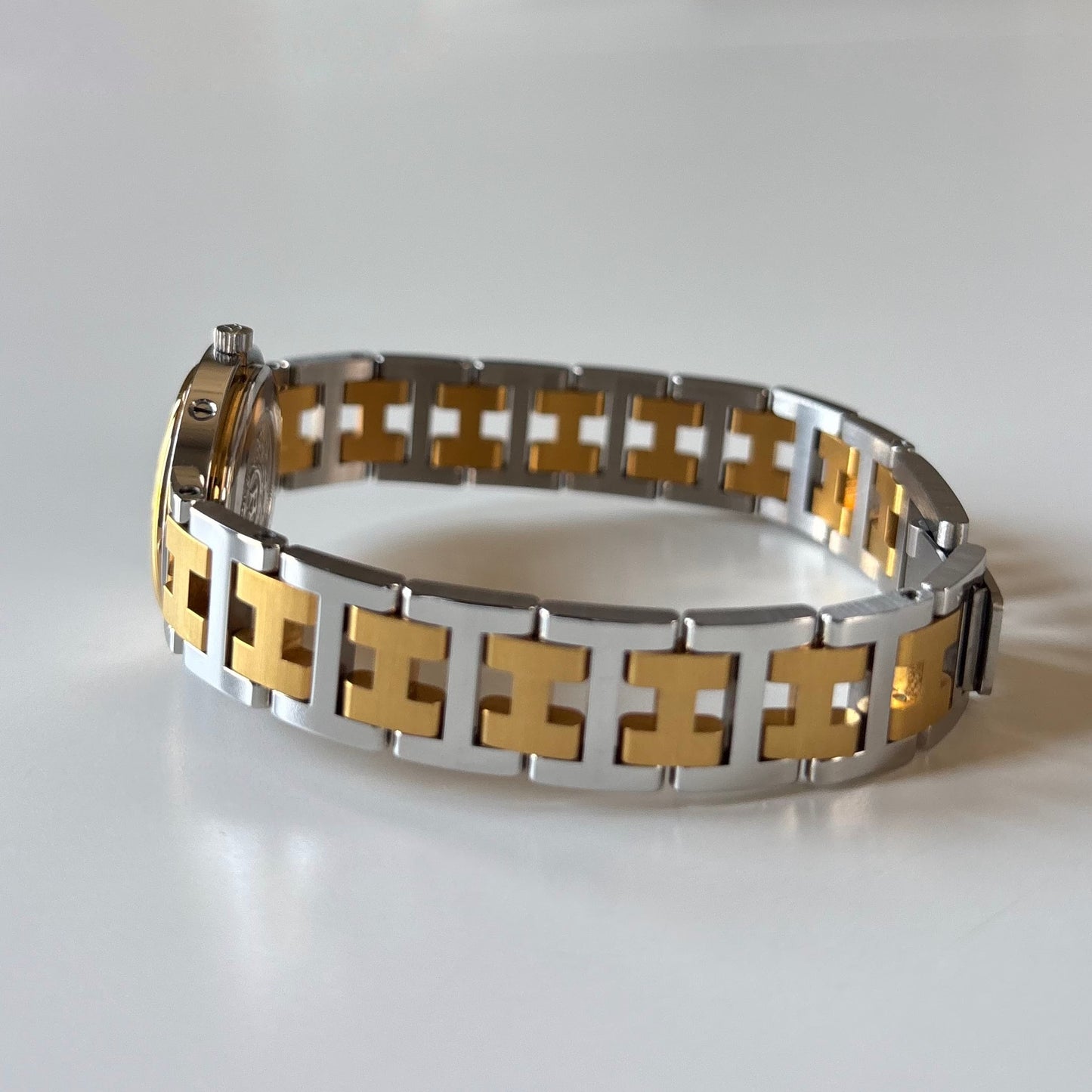 Hermes 1990s Clipper Round Dial Two Tone Gold Plated Watch