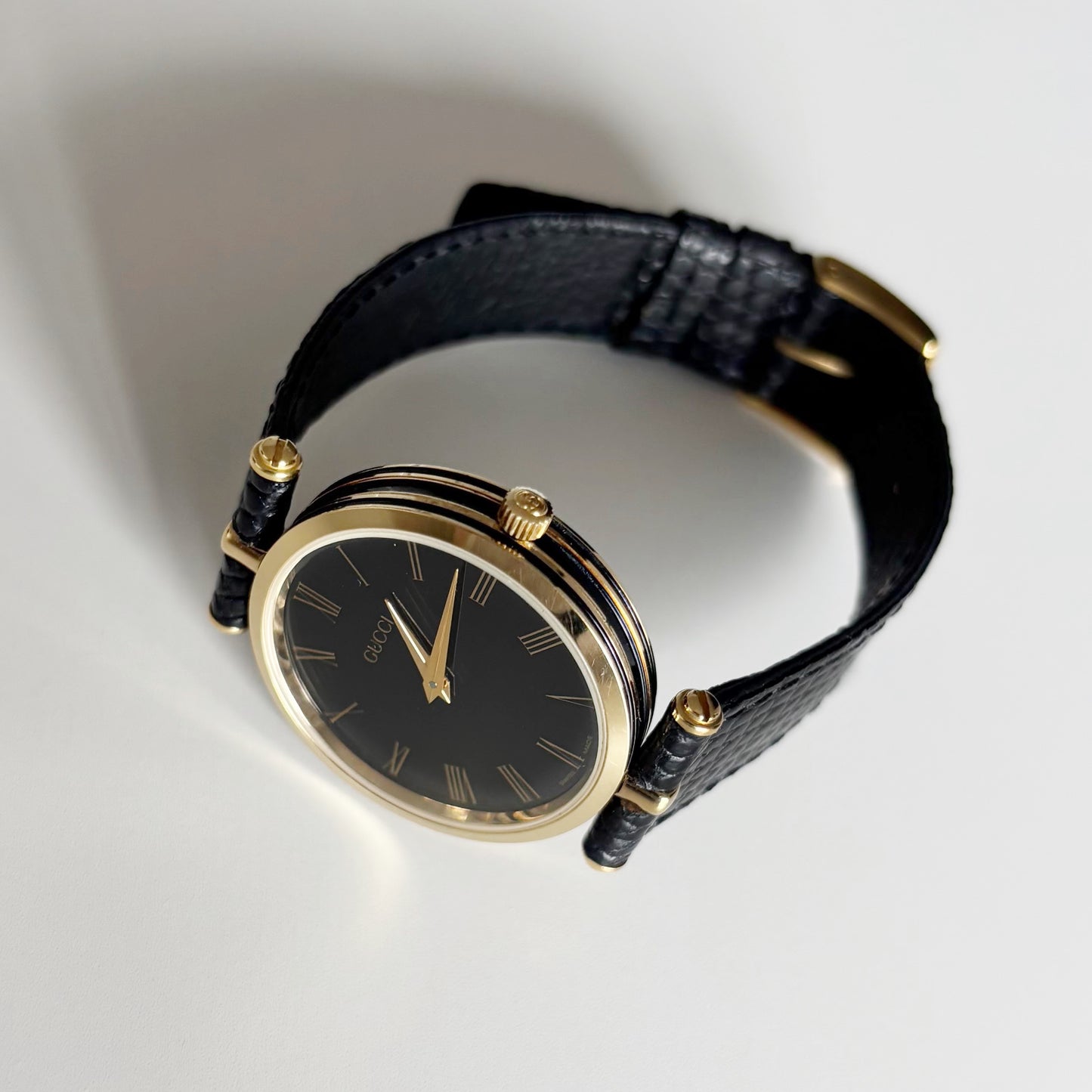 Gucci 1990s Black Dial Gold Plated Watch (Large)