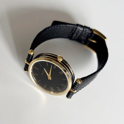 Gucci 1990s Black Dial Gold Plated Watch (Large)
