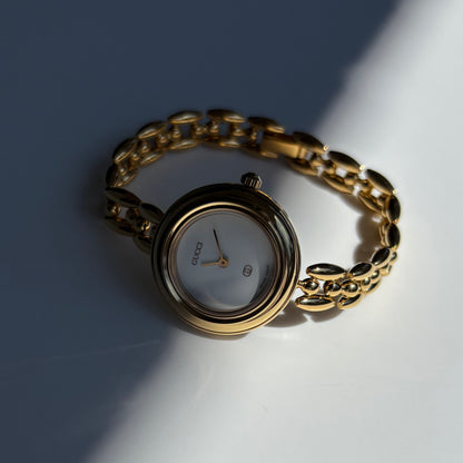 Gucci 1990s Interchangeable Bezel Gold Plated Rice Chain Watch with 6 bezels, case (160mm)