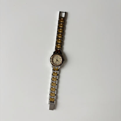 Hermes 1990s Clipper Date Round Dial Gold Plated Two Tone Watch